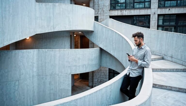 man-using-smartphone-curved-concrete-architectural-settings_24972-2890